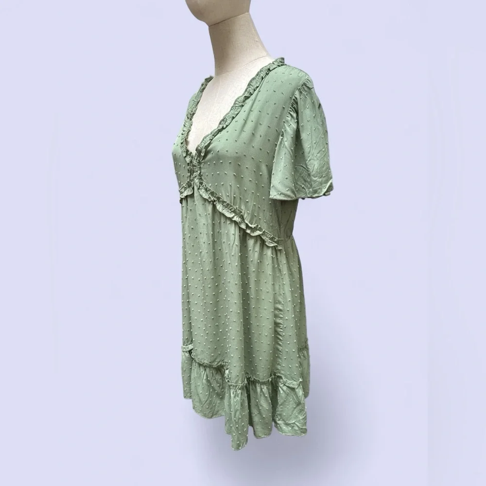 V-neck Ruffled Short Sleeve Dress Size Small - Picture 4 of 9